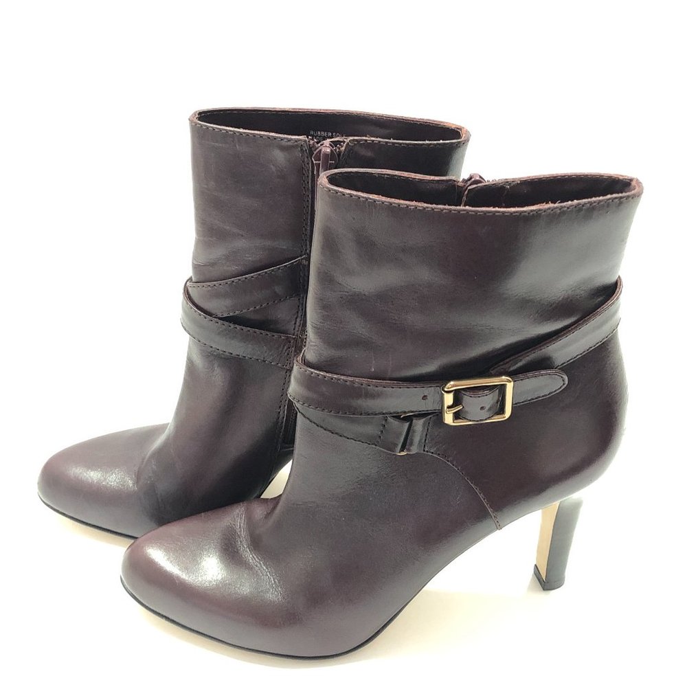 Ann Taylor Wine leather Side Zip Bootie Ankle Heel Size 7M